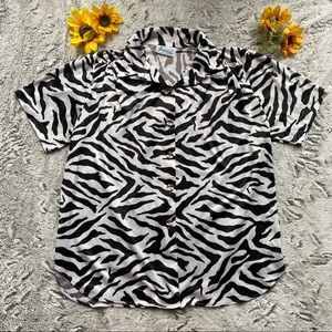 Vintage Zebra Print Short Sleeve Button Down